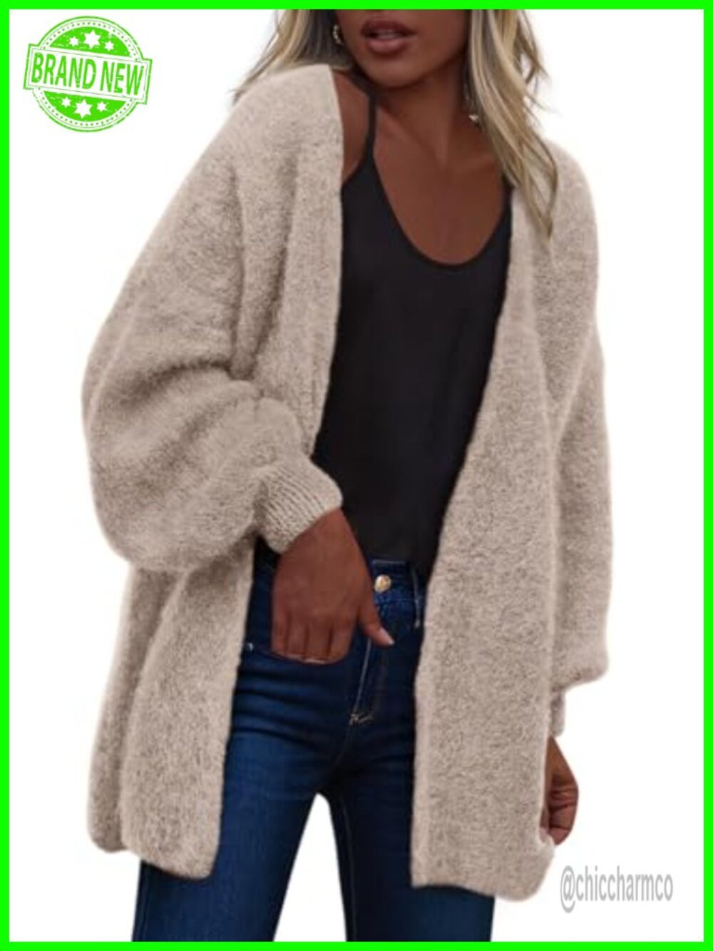 Open Front Slouchy Chunky Knit Cardigan Oversized Drop Shoulder